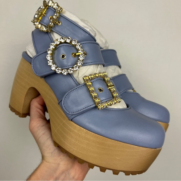 Autumn Adeigbo Buckle Ankle Jewel Strappy Wooden Clogs - Picture 3 of 11